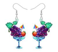 DUOWEI Acrylique Fun Fruits Margarita Boucles d'oreilles Cadeaux de Plage pour Femmes Filles, Tropical Dragon Fruit, Grappe de Raisin avec Verre à Cocktail Weirdy Plage Bijoux d'Eté (Raisin 1)