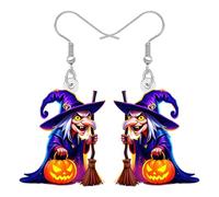 DUOWEI Acrylique Halloween Mystère Sorcière Boucles d'oreilles Pendentif Cadeaux Étranges pour Femmes Filles, Horreur Chapeau de Sorcière Citrouille, Effrayant Bijoux de Costume de Fêtes (Bleu)