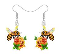 DUOWEI Acrylique Insecte Mignon Boucles d'oreilles Bourdon Funny Miel Jar Miel Abeille Boucles d'oreilles Pendentif Abeille Bug Bijoux Abeilles Cadeaux pour Femmes Maman (Beige)