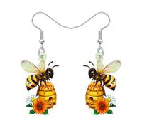DUOWEI Acrylique Insecte Mignon Boucles d'oreilles Bourdon Funny Miel Jar Miel Abeille Boucles d'oreilles Pendentif Abeille Bug Bijoux Abeilles Cadeaux pour Femmes Maman (Marron)