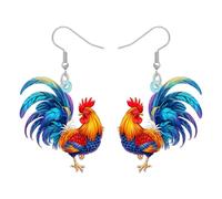 DUOWEI Acrylique Mignon Animaux de la Ferme Coq Poulet Boucles d'oreilles Cadeaux pour Femmes Filles Amoureux des Poules, Cadeaux Fermier Bijoux Charme de Pays (Colorée)