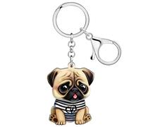 DUOWEI Acrylique Mignon Carlin Chien Porte-clés Anneau de arlin Cadeaux pour Femmes Filles Maman Chien Amoureux des Animaux Clés de Voiture Portefeuille Sac à Dos Accessoires (Marron)