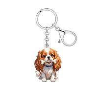 DUOWEI Acrylique Mignon Cavalier King Charles Spaniel Porte-clés Cadeaux pour Femmes Filles Maman Chien Amoureux des Chiens Clés de Voiture Accessoires (Or)