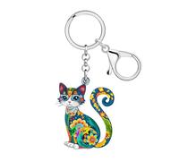 DUOWEI Acrylique Mignon Chat Boho Maman Cadeaux Porte-clés Chaton Porte-clés pour Femmes Filles Animaux de Compagnie Amoureux des Chats pour Clés de Voiture Portefeuille (Colorée)