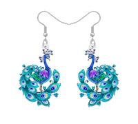 DUOWEI Acrylique Mignon Paon Pendentif Boucles d'oreilles Florales Oiseaux Design Animal Printemps Bijoux Oiseau Paon Cadeaux pour Femmes Filles Oiseau Amoureux Accessoires Charms, M, Acrylique Acier