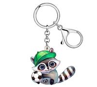 DUOWEI Acrylique Mignon Porte-clés Raton Laveur Accessoires Porte-clés Animaux Raton Laveur Cadeaux pour Femmes Filles Clés de Voiture Portefeuille Sac à Dos Charms (Vert)