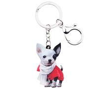 DUOWEI Adorable Chihuahua Assis Porte-clé Acrylique Porte-clé Pour Femme Adolescente Cadeau De Charme (Cerise)