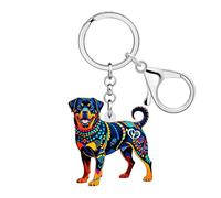 DUOWEI Boho Rottweiler Porte-clés en acrylique pour sac à main Motif chien et maman, bleu, Medium