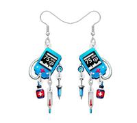 DUOWEI Boucles d'oreilles amusantes en acrylique pour la fête des infirmières - Jolies boucles d'oreilles pendantes sur le thème médical - Boucles d'oreilles pendantes faites à la main pour infirmière