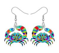 DUOWEI Boucles d'oreilles crabe mignonnes pendantes bijoux mer animaux breloques cadeaux pour femmes adolescentes filles, M, Émail, Pas de gemme