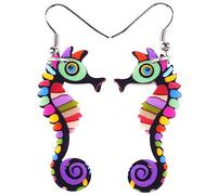 DUOWEI Boucles D'Oreilles Hippocampe Acrylique Novelty Cartoon Dangle Drop Bijoux Cadeaux Pour Femme Adolescentes Filles (Multicolore)