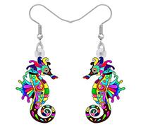 DUOWEI Boucles D'Oreilles Hippocampe Acrylique Novelty Cartoon Dangle Drop Bijoux Cadeaux Pour Femme Adolescentes Filles (Arc En Ciel)