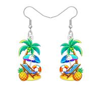 DUOWEI Boucles d'oreilles pendantes amusantes en acrylique sur le thème hawaïen, cocotier tropical, avec animaux marins mignons, boucles d'oreilles pendantes en forme de crabe, bijoux d'été, cadeaux