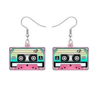 DUOWEI Boucles d'oreilles pendantes drôles en acrylique - Motif cassette vintage des années 80 et 90 - Pour femme - Pour fête d'anniversaire - Jolies boucles d'oreilles rétro nostalgiques - Bijoux