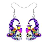 DUOWEI Boucles d'oreilles pendantes effrayantes pour Halloween, motif tête de mort, gothique, cadeaux étranges pour femme, design chapeau de sorcière, accessoires de bijoux de vacances, Medium