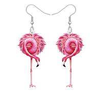 DUOWEI Boucles d'oreilles pendantes en acrylique avec flamant rose - Légères - Idée cadeau pour femme, maman, amoureux des animaux, M, Acrylique, Pas de gemme