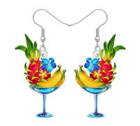 DUOWEI Boucles d'oreilles pendantes en acrylique avec fruits margarita, cadeaux de plage pour femme, fruit du dragon tropical, grappe de raisin avec verre à vin, cocktail bizarre, bijoux d'été, M