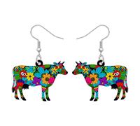 DUOWEI Boucles d'oreilles pendantes en acrylique avec imprimé vache - Cadeau pour femme et amateur d'animaux de ferme - Hypoallergénique - Cadeau pour les agriculteurs laitiers, M, Acrylique Acier