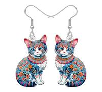 DUOWEI Boucles d'oreilles pendantes en acrylique avec motif de chat mignon bohème - Cadeau pour femme et amoureux des chats, Medium, Acrylique Acier inoxydable, Pas de gemme