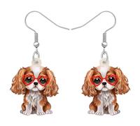 DUOWEI Boucles d'oreilles pendantes en acrylique avec motif épagneul Cavalier King Charles - Motif animal de compagnie - Accessoires pour chiens et mamans - Cadeaux pour les femmes et les amoureux des