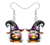 DUOWEI Boucles d'oreilles pendantes en acrylique avec nains d'Halloween - Cadeaux étranges pour femme, design de chapeau de sorcière, sorcier mystérieux, accessoire de bijoux fantaisie effrayants, M