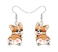 DUOWEI Boucles d'oreilles pendantes en acrylique - Jolies boucles d'oreilles pendantes en forme de corgi - Idée cadeau pour les fans de Corgi - Idée cadeau pour les chiens, les mamans, les amoureux