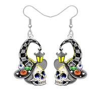 DUOWEI Boucles d'oreilles Pendentif Halloween Gothique Squelette Crâne Cadeaux Bizarres pour Femmes Filles, Chapeau de Sorcière, Halloween Costume Vacances Accessoires Bijoux (Gris)
