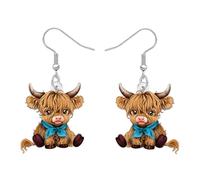 DUOWEI Boucles d'oreilles Vache des Highlands Cadeaux Écossais pour Femmes Filles Highlander Amoureux de la Vache, Acrylique Écosse Cartoon Animaux de Ferme Bijoux Western (Bleu)