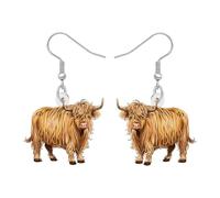 DUOWEI Boucles d'oreilles Vache des Highlands Cadeaux Écossais pour Femmes Filles Highlander Amoureux de la Vache, Acrylique Écosse Cartoon Animaux de Ferme Bijoux Western (L'or)