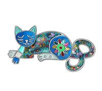 DUOWEI Broche Chat Endormi en Métal Ligature Émail Design Floral pour Écharpe Vêtements Bijoux Cadeau pour Femme et Fille, M, Zinc, No Gemstone
