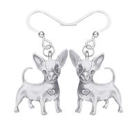 DUOWEI Cadeaux Chihuahua Bijoux Chihuahua Boucles D'Oreilles Dangle Charms (Chihuahua Plaqué Argent)