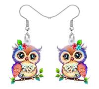 DUOWEI Cadeaux Hibou Pour Femme Boucles D'Oreilles Hibou En Acrylique Dangle Bijoux Anniversaire Charms Pour Adolescentes Amoureuses Des Hiboux (Pourpre)