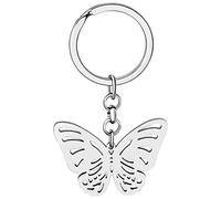 DUOWEI Cadeaux Pour Les Femme Porte-Clés En Acier Inoxydable Plaqué Or 18 Carats Porte-Clés En Forme De Papillon Charms Pour Les Clés De Voiture (Argent A)