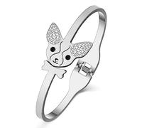 DUOWEI Chihuahua Cadeaux Pour Femme Bracelet Manchette Chihuahua En Acier Inoxydable 18K Plaqué Or Véritable Charms Bijoux Chien Pour Les Filles Adolescentes Dog Mom (Argent)