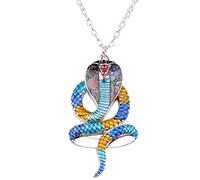 DUOWEI Collier Serpent Cobra Collier Pendentif Serpent Unique En Émail Floral Bijoux Cobra Naja Cadeaux Pour Femme Filles Chaîne De 18 Pouces (Bleu)