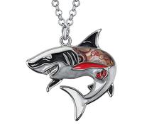 DUOWEI Collier Tentacule Pieuvre En Émail Pendentif Animaux De L'Océan Pour Femme Filles Charms Bijoux Océan Cadeaux (Requin Noir)