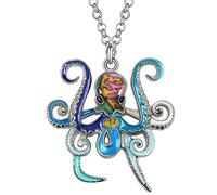 DUOWEI Collier Tentacule Pieuvre En Émail Pendentif Animaux De L'Océan Pour Femme Filles Charms Bijoux Océan Cadeaux (Bleu)