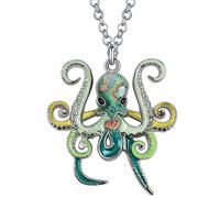DUOWEI Collier Tentacule Pieuvre En Émail Pendentif Animaux De L'Océan Pour Femme Filles Charms Bijoux Océan Cadeaux (Vert)