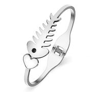 DUOWEI Cute Arête de poisson Manchette Bracelet 18K Real Gold Plated Acier inoxydable Coeur Chevrons Accessoires Charms pour Femme Filles (Argent)