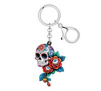 DUOWEI Effrayant Jour des Morts Mexicain Tête de Sucre Porte-clés Porte-clés Halloween Cadeaux pour Femmes Filles Clés de Voiture Sacs Accessoires (Colorée)