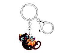 DUOWEI Halloween Mignon Porte-clés Chat Noir Porte-clés Cadeaux Bizarres pour les Amoureux des Chats, Femmes, Filles, Citrouille Effrayante Accessoires de Vacances (Gris)