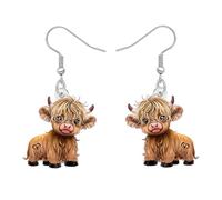 DUOWEI Jolies boucles d'oreilles écossaises en forme de vache en acrylique Motif de dessin animé ferme animale bétail bijoux accessoires cadeaux écossais pour femmes filles Maman Charms, M, Acrylique