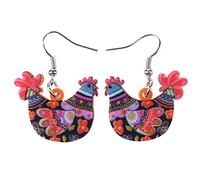DUOWEI Jolies boucles d'oreilles en acrylique en forme de poulet pour femmes et filles - Animaux de la ferme - Bijoux cadeaux, Acrylique