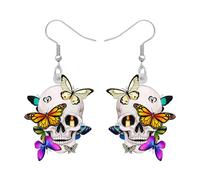 DUOWEI Jolies boucles d'oreilles en acrylique pour Halloween - Motif tête de mort - Cadeau pour femme et fille, Acrylique, Pas de gemme
