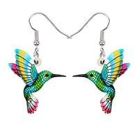 DUOWEI Jolies boucles d'oreilles pendantes en acrylique en forme de colibri pour femmes et filles, Acrylique