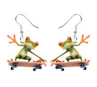 DUOWEI Jolies boucles d'oreilles pendantes en acrylique en forme de grenouille en forme de guitare - Cadeau de fête pour femme, amoureuse, amie, enfant (vert)