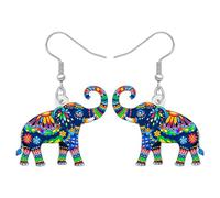 DUOWEI Jolies boucles d'oreilles pendantes en acrylique style bohème en forme d'éléphant d'Afrique - Colorées et uniques pour les amoureux des animaux sauvages - Accessoires d'éléphant - Cadeaux pour