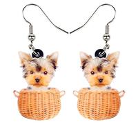 DUOWEI Jolies boucles d'oreilles pendantes en forme de panier Yorkshire Terrier pour femme, adolescente, cadeau tendance, Acrylique Métal, Grès,
