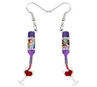 DUOWEI Jolies boucles d'oreilles romantiques en forme de bouteille de vin rouge en forme de cœur et verre de vin rouge, cadeau pour femmes et filles, Acrylique, Pas de gemme
