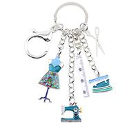 DUOWEI Machine à coudre Outils Ciseaux Flatiron Porte-clé en alliage de zinc Porte-clé Sac à main Charme Cadeau pour Femme Fille (Bleu)